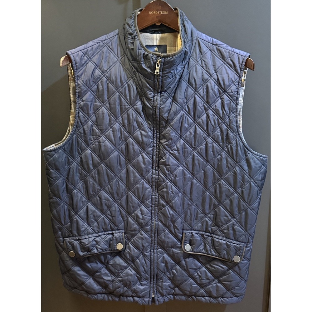 🔥Brooks Brothers Diamond Quilted Zip Vest XL Men's Navy Blue